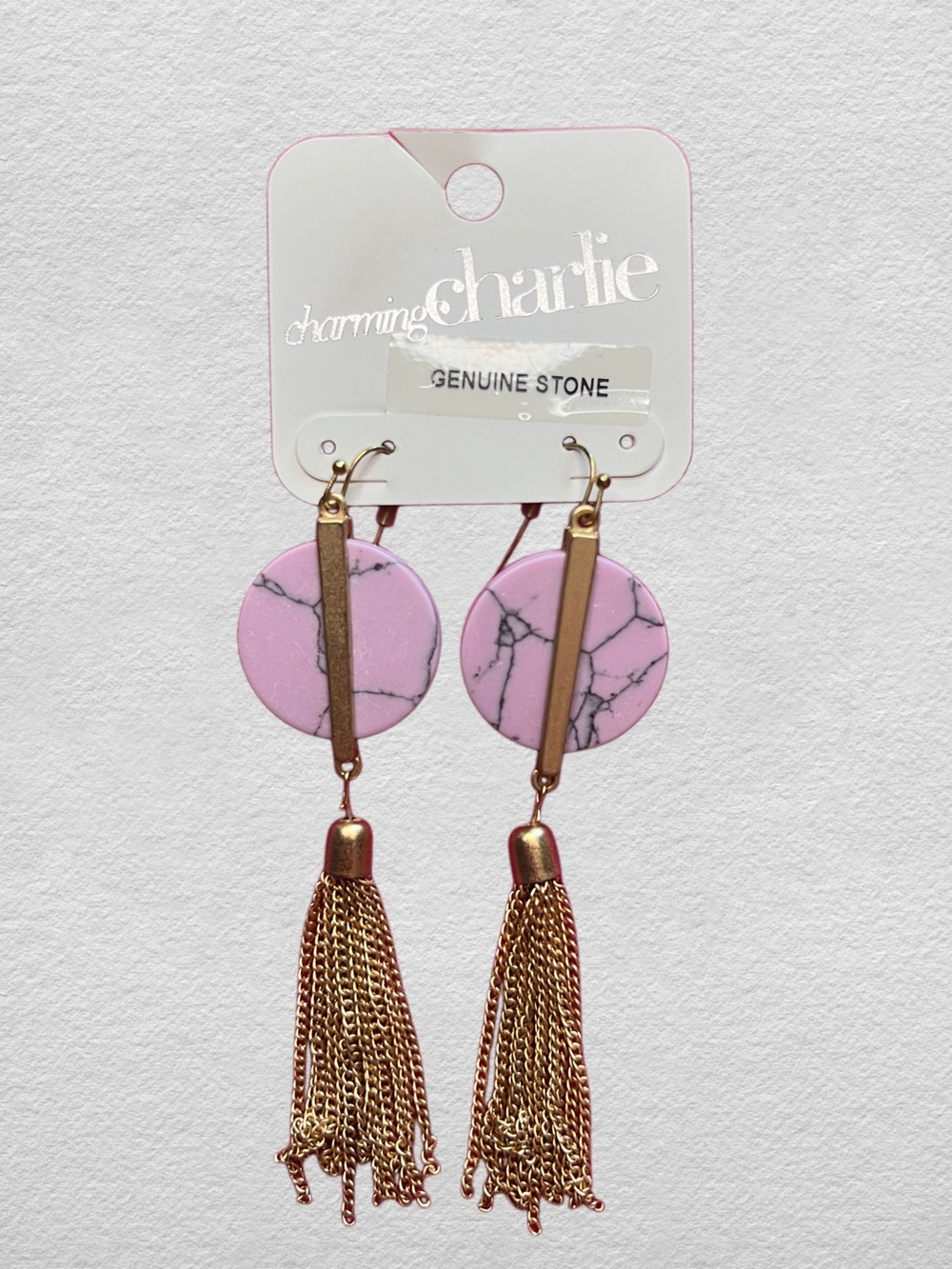 Purple Stone Tassel Drop Earrings